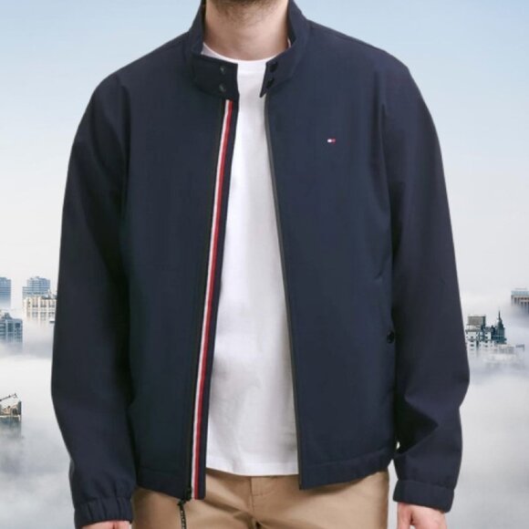 Tommy Hilfiger Men Bomber Jacket Blue Water Wind Resistant Size M/L/XL New - Picture 1 of 5